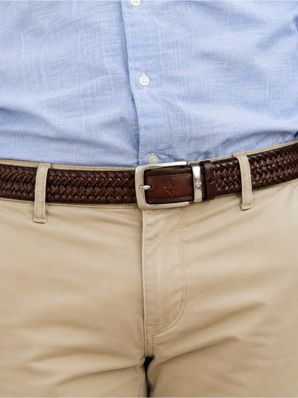 Dockers Braided Leather Belt Brown Woven Silver Buckle Men’s Size 40